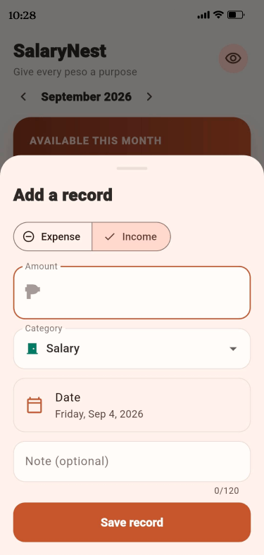 Add an income or expense record in SalaryNest