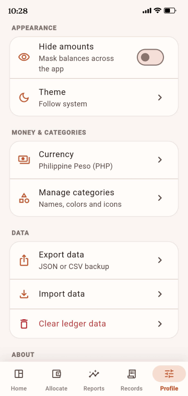 SalaryNest settings and data backup controls